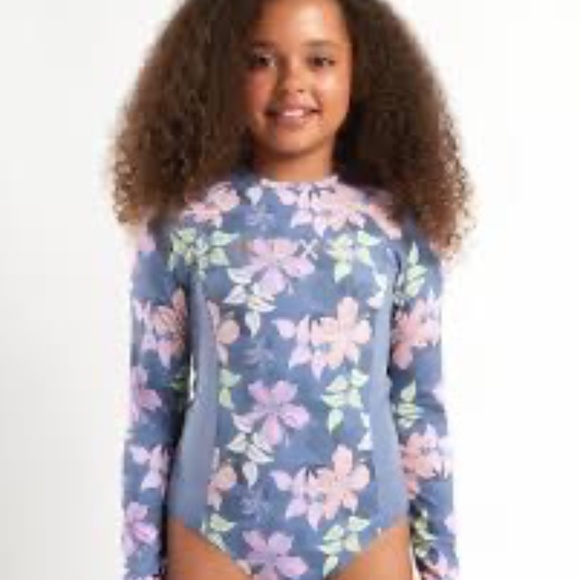 Roxy Girls Hidden Garden Floral Onesie One Piece Swimsuit Wild Wind 12